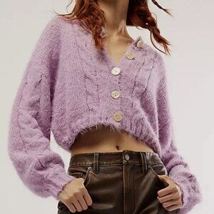 Free People Willow Cardi Cardigan Sweater in Fragrant Lilac Combo, Size L, NWT